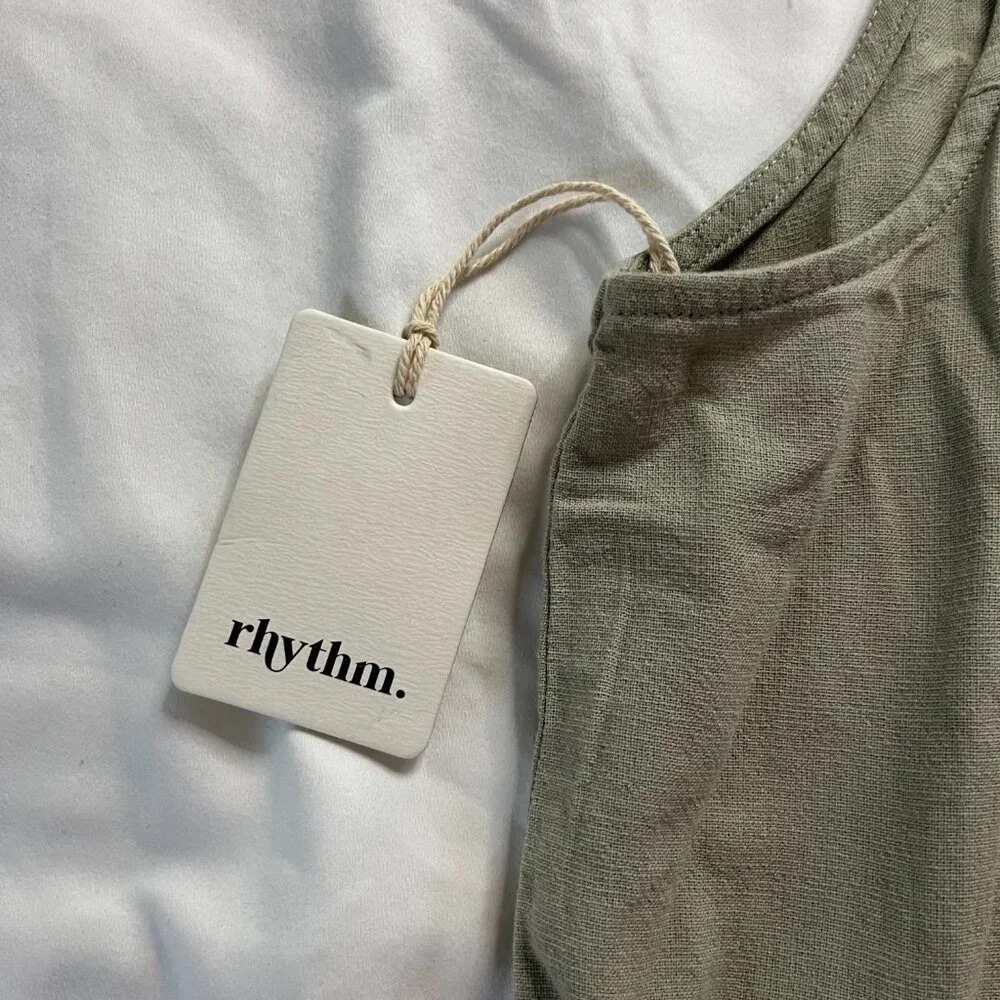 Rhythm | Women's Sage Green Linen Blend Button Up Sleeveless Dress NWT | Size XS - Picture 4 of 6